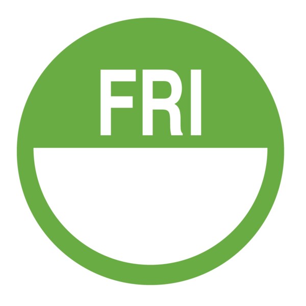 Nevs DaySpots - Friday 2" circle White w/Green DDOT-F2 - main